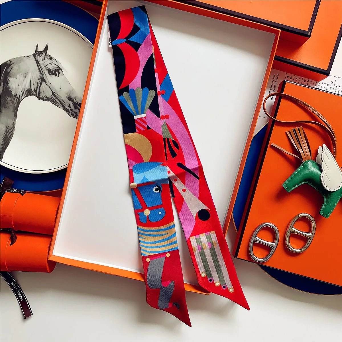 Colorful Horse Print Scarf Long Strip Ribbon Korean Style Multi-use Women Accessories Hair Bandana Bag Wrap Neckwear New Arrival