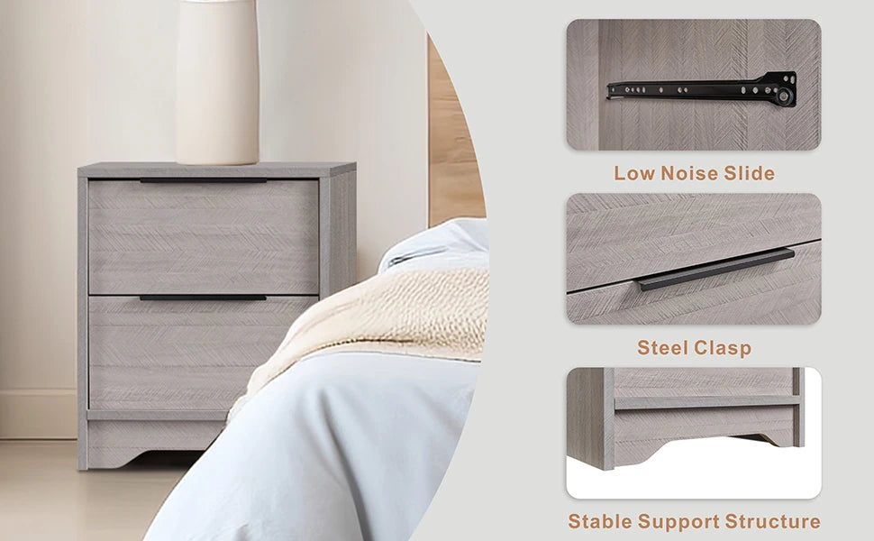 Wooden Board US-Oversea Stock Bedside Table Chest Customized Size Home Office Nightstand 2 Drawers Wooden Cabinet