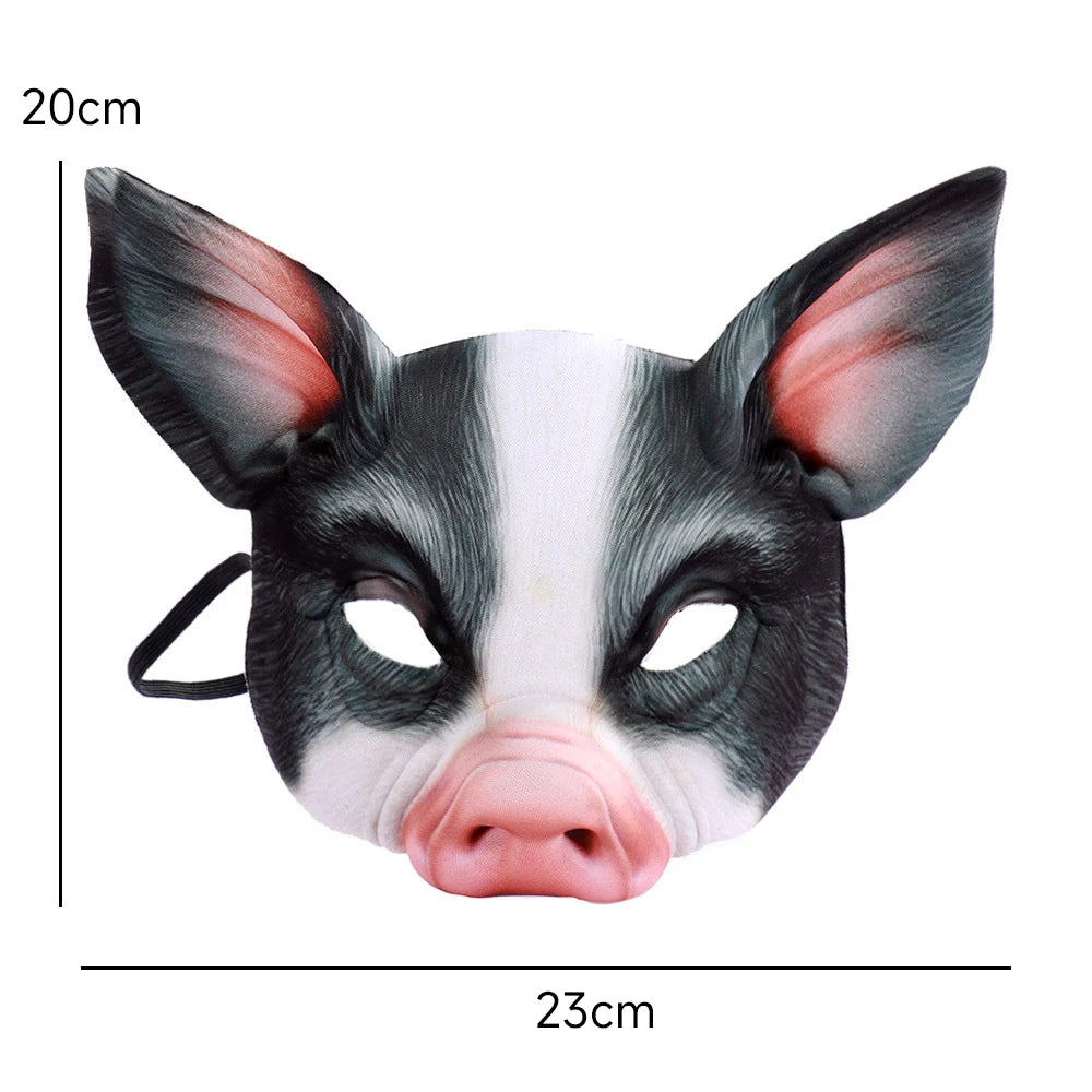 Pig Half Face Mask Black and White 3D Pig Head Face Cover Halloween Carnival Night Party Animal Makeup Costume Props