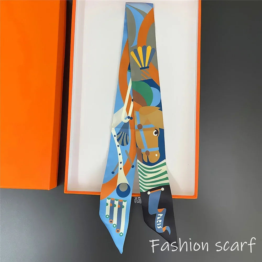 Colorful Horse Print Scarf Long Strip Ribbon Korean Style Multi-use Women Accessories Hair Bandana Bag Wrap Neckwear New Arrival