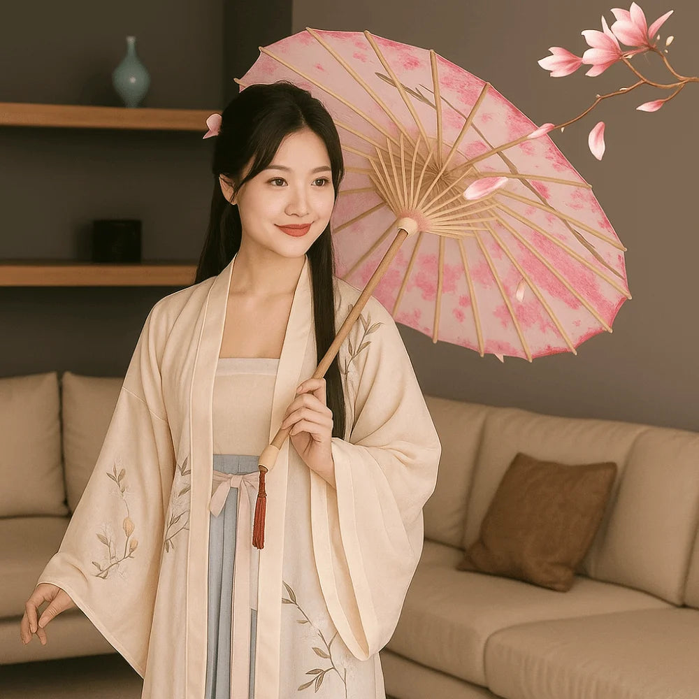 Bamboo Oil Paper Umbrella Chinese Style Handmade Hanfu Umbrella Rainproof Classical Ancient Dance Umbrella Photograph Prop