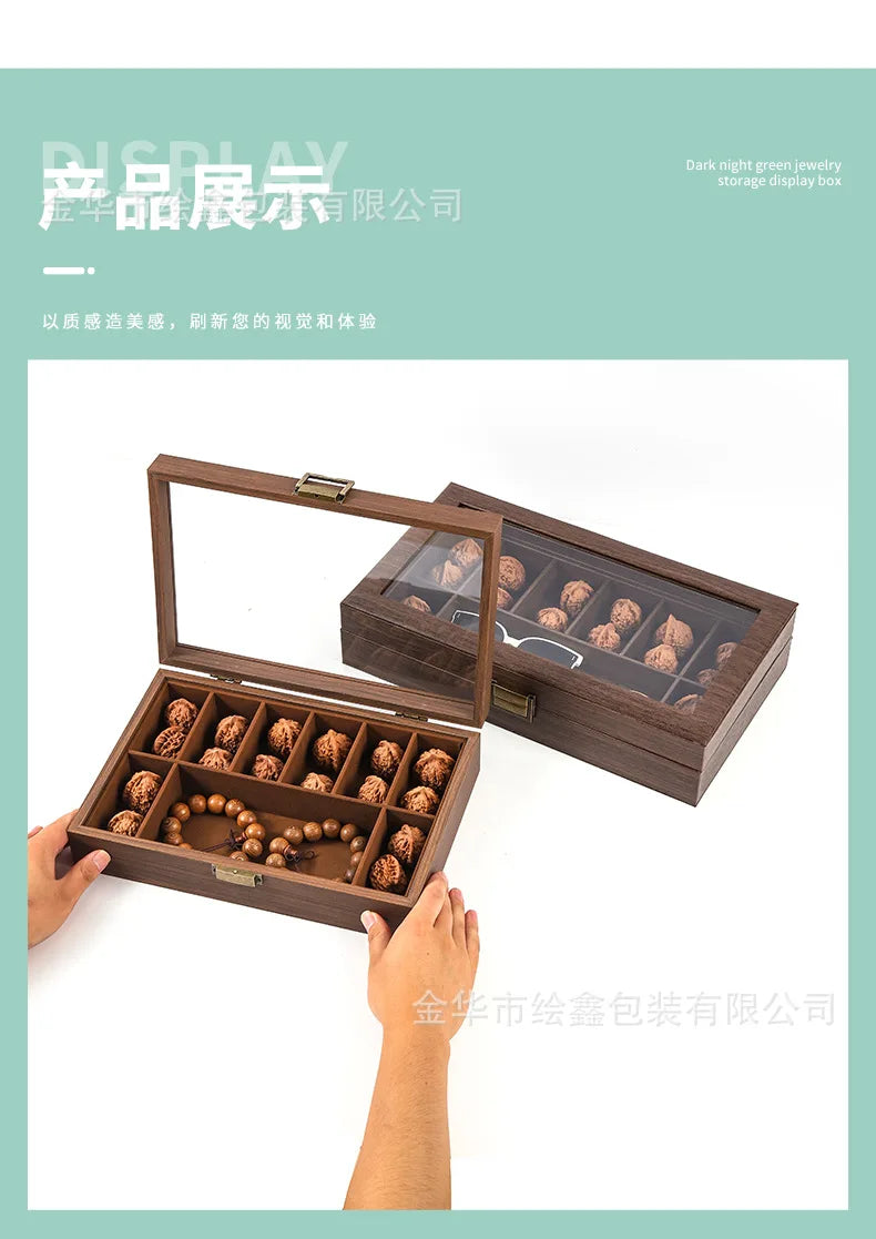 wooden watch storage and display box made of black walnut wood, multi-functional case for collecting watches, jewelry
