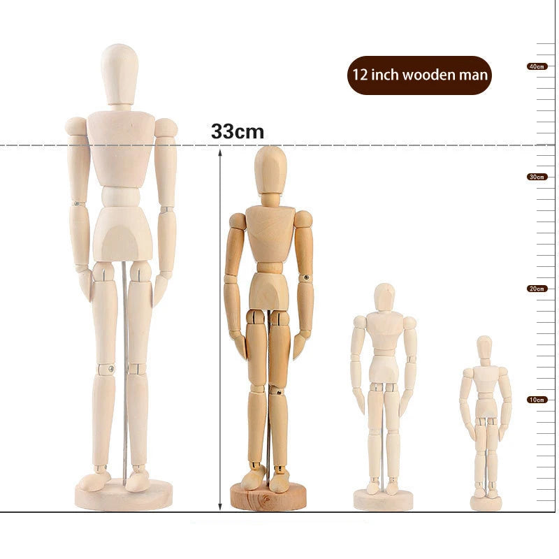 Wooden Hand Man Wood Drawing Mannequin Rotatable Modle Artist Movable Limbs Human Male Miniatures Figurines Decoration Crafts