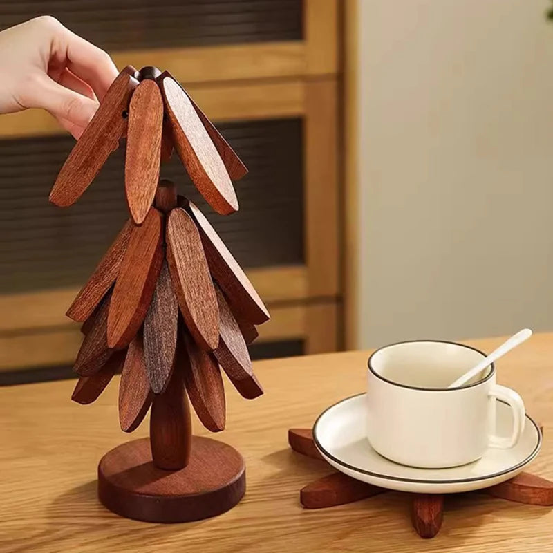 Tree Design Stand Bamboo Wooden Trivets Decorative Anti Scald Heat Resistant Table Mat Coaster Wood Placemats Pot
