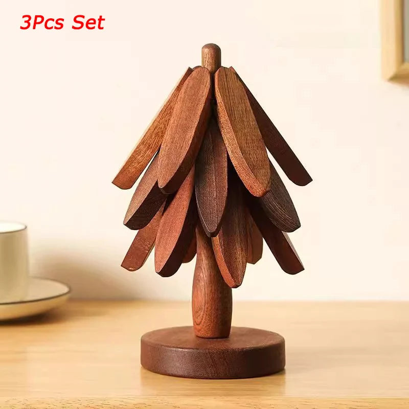 Tree Design Stand Bamboo Wooden Trivets Decorative Anti Scald Heat Resistant Table Mat Coaster Wood Placemats Pot