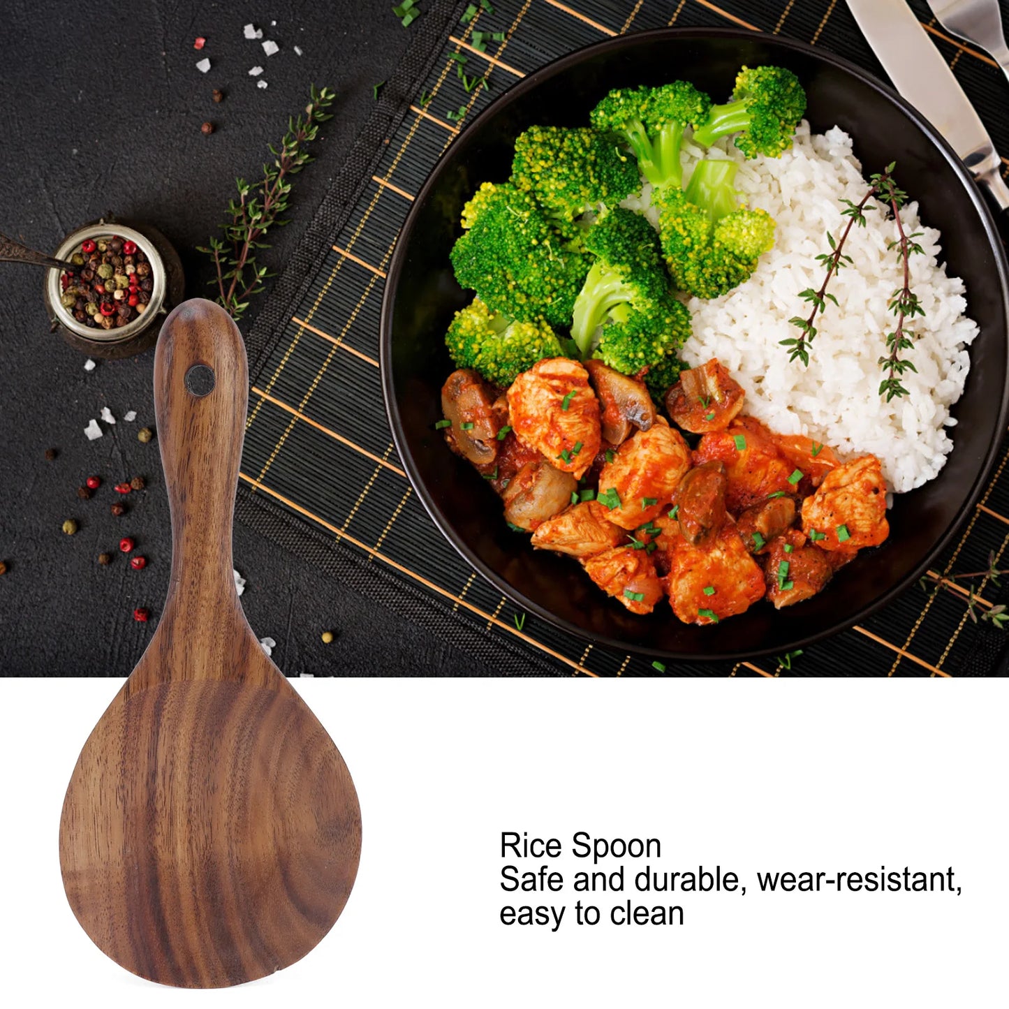 Wood Rice Spoon Rice Paddle Scoop Wooden Kitchen Spoon Ladle Tablespoon Big Serving Spoon Wooden Kitchen Utensils Tableware