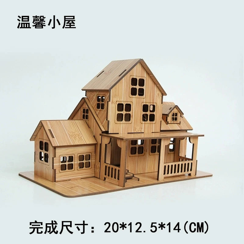 Wooden puzzle model, 3D building model, handmade DIY kit, cozy house, villa, ideal birthday gift for children and adults