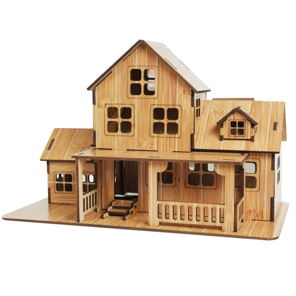 Wooden puzzle model, 3D building model, handmade DIY kit, cozy house, villa, ideal birthday gift for children and adults
