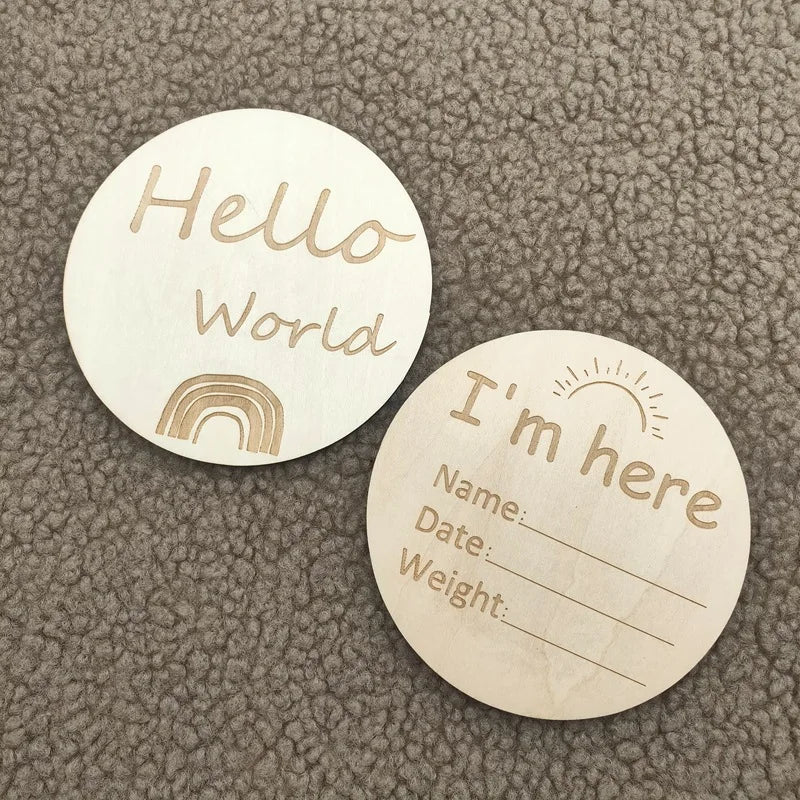 1Pieces Hello worldBaby Photography Props Wood Commemorative Wood Card Growth Milestone Wood Piece