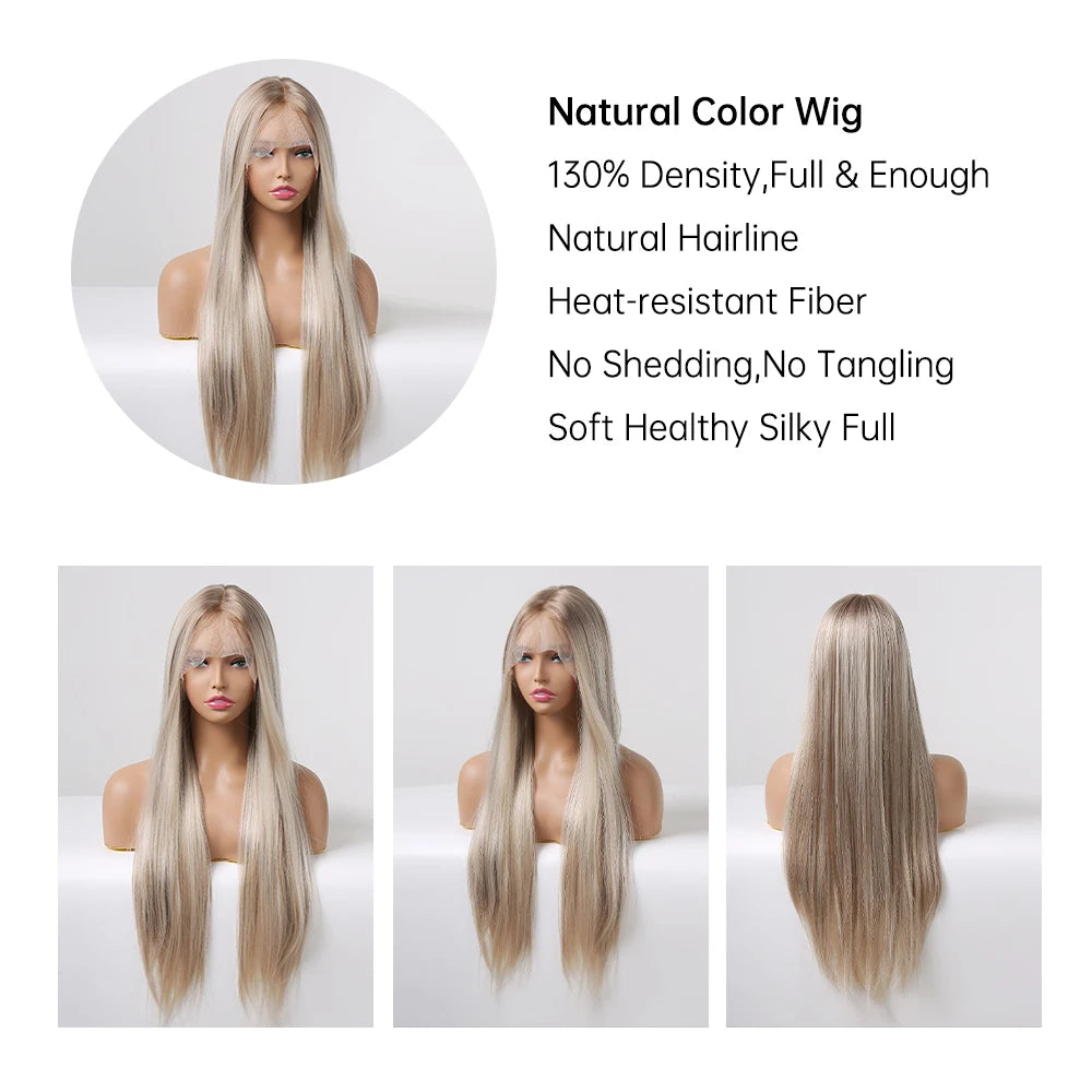 Synthetic Lace Front Hair Wig Brown Blonde Long Straight Lace Wigs for Black Women Natural Heat Resistant Cosplay Party Wig