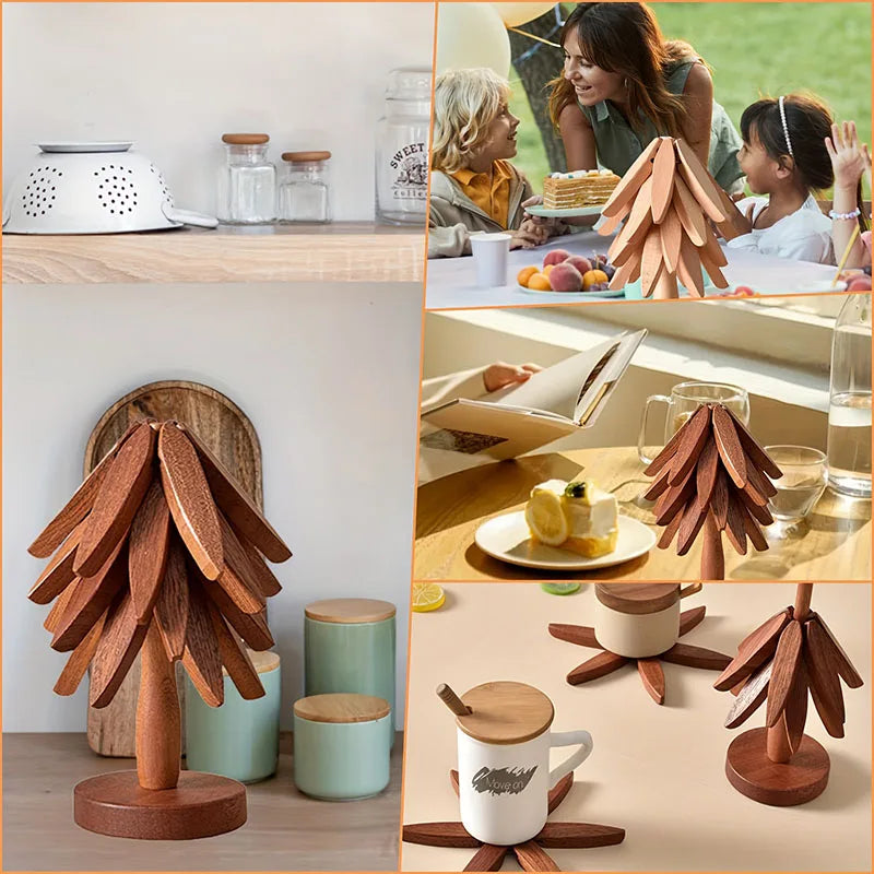 Tree Design Stand Bamboo Wooden Trivets Decorative Anti Scald Heat Resistant Table Mat Coaster Wood   Placemats Pot