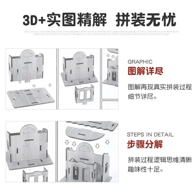 Wooden puzzle model, 3D building model, handmade DIY kit, cozy house, villa, ideal birthday gift for children and adults