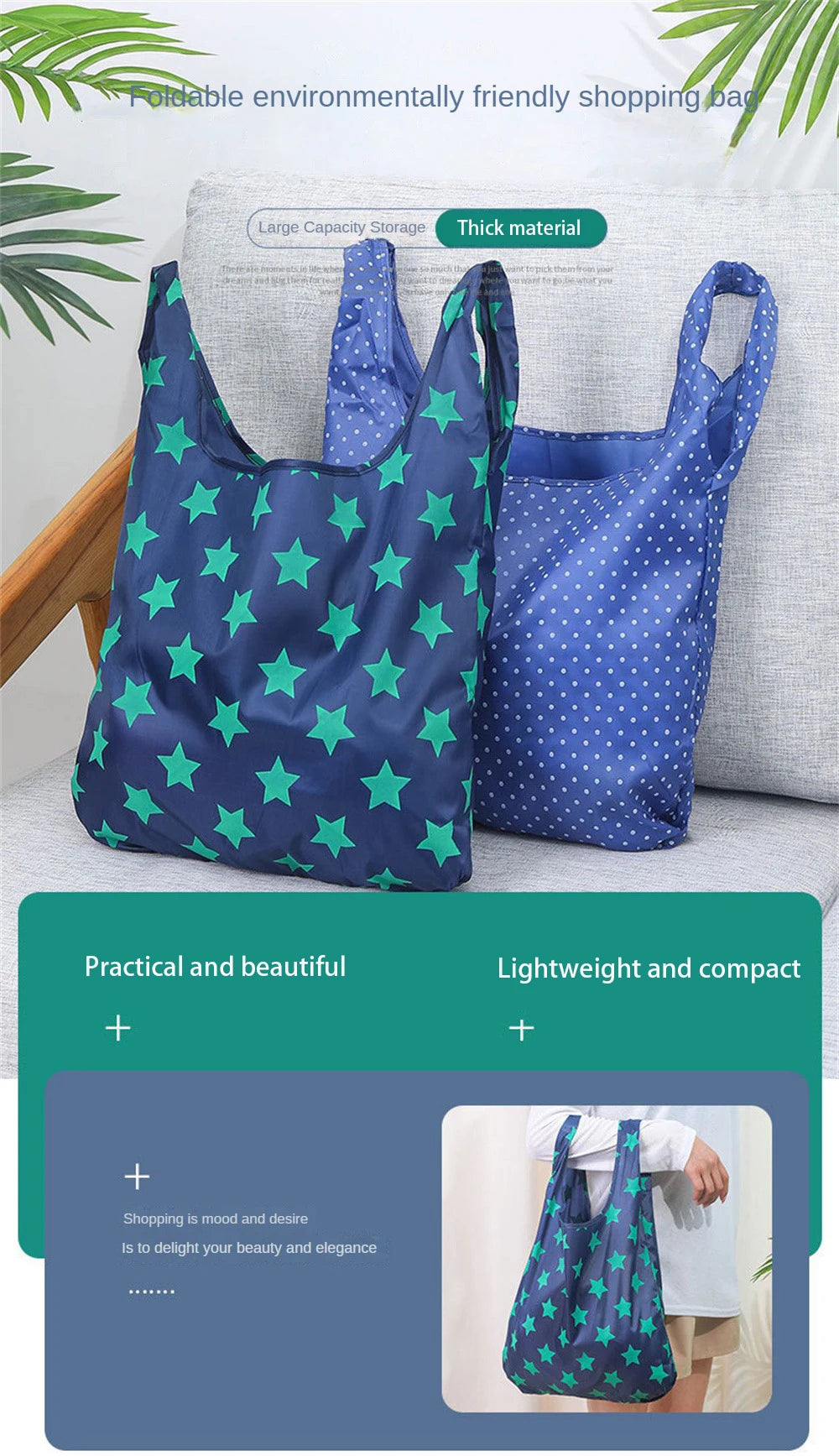 Reusable Foldable Supermarket Shop Large Folding Shopping Bag Easy to Carry Eco-friendly Big Capacity Eco Storage Handbag