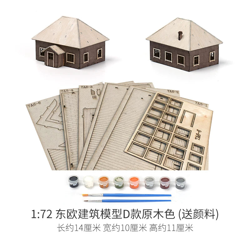 1/72 Wood Eastern European Towns Assemble Building Model Decoration DIY Handmade Architecture Scenes Toy