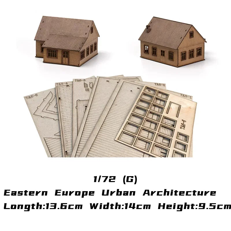 1/72 Wood Eastern European Towns Assemble Building Model Decoration DIY Handmade Architecture Scenes Toy