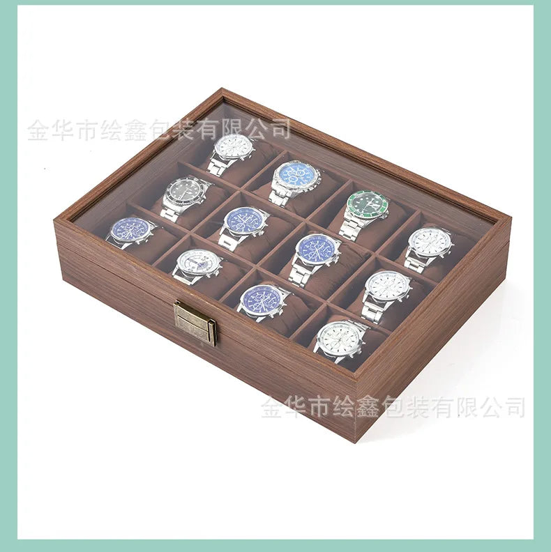 wooden watch storage and display box made of black walnut wood, multi-functional case for collecting watches, jewelry