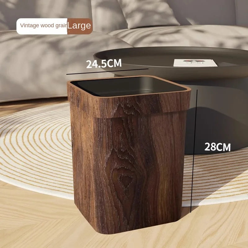 Wood Grain Trash Can Household High-looking Bathroom Kitchen B&B Hotel Trash Can