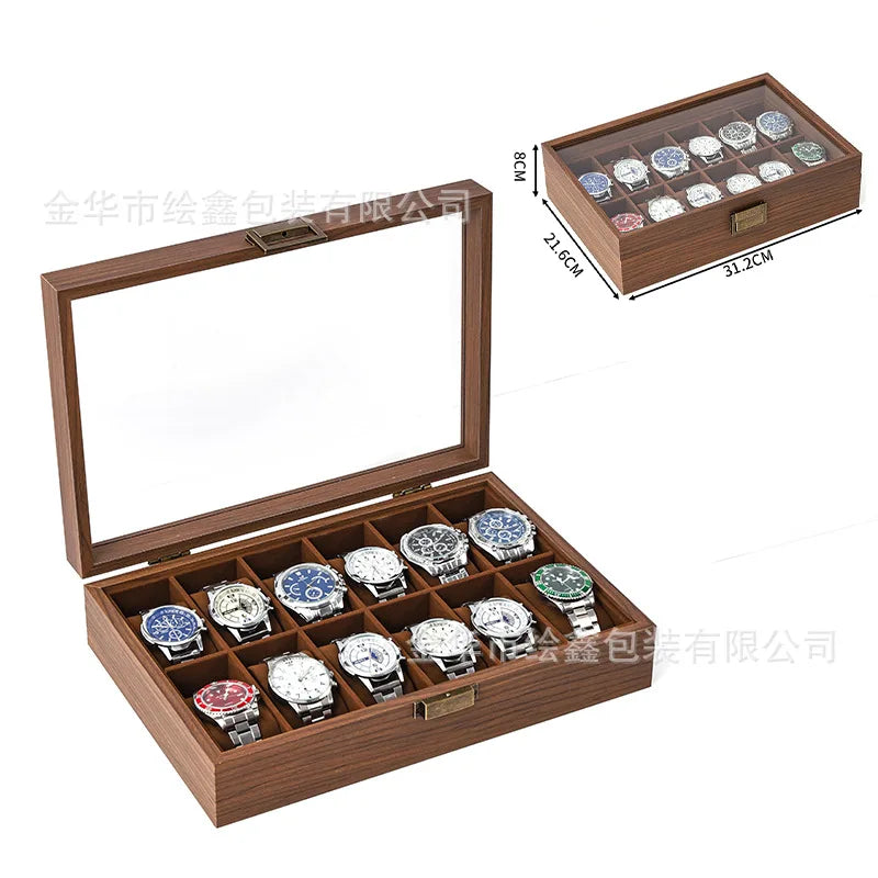 wooden watch storage and display box made of black walnut wood, multi-functional case for collecting watches, jewelry