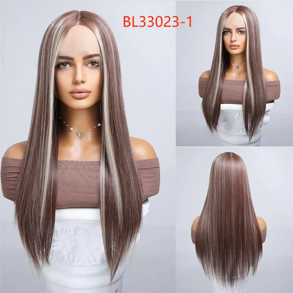 Synthetic Lace Front Hair Wig Brown Blonde Long Straight Lace Wigs for Black Women Natural Heat Resistant Cosplay Party Wig