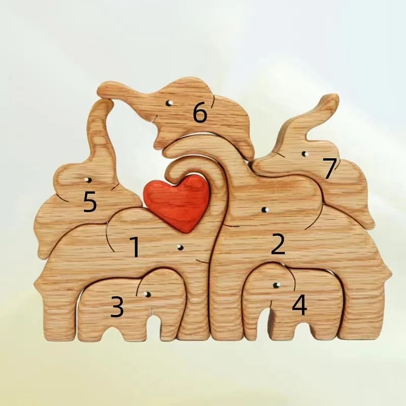 Wooden Elephant Family Statue - Home Decoration Craft Ideal for Living Room Desktop Ornament Puzzle Design Perfect Festival Gift