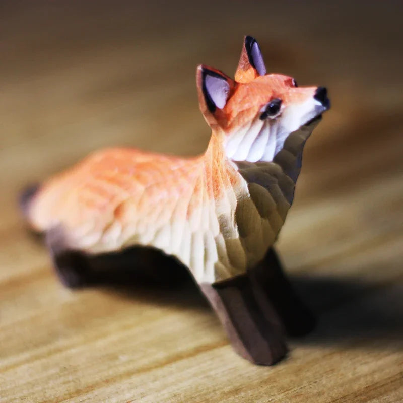 Modern Art Fox Wood Carving Ornaments Solid Wood Handicrafts Red White Foxes Home Decor Desk Decor Animal Figurine Statue