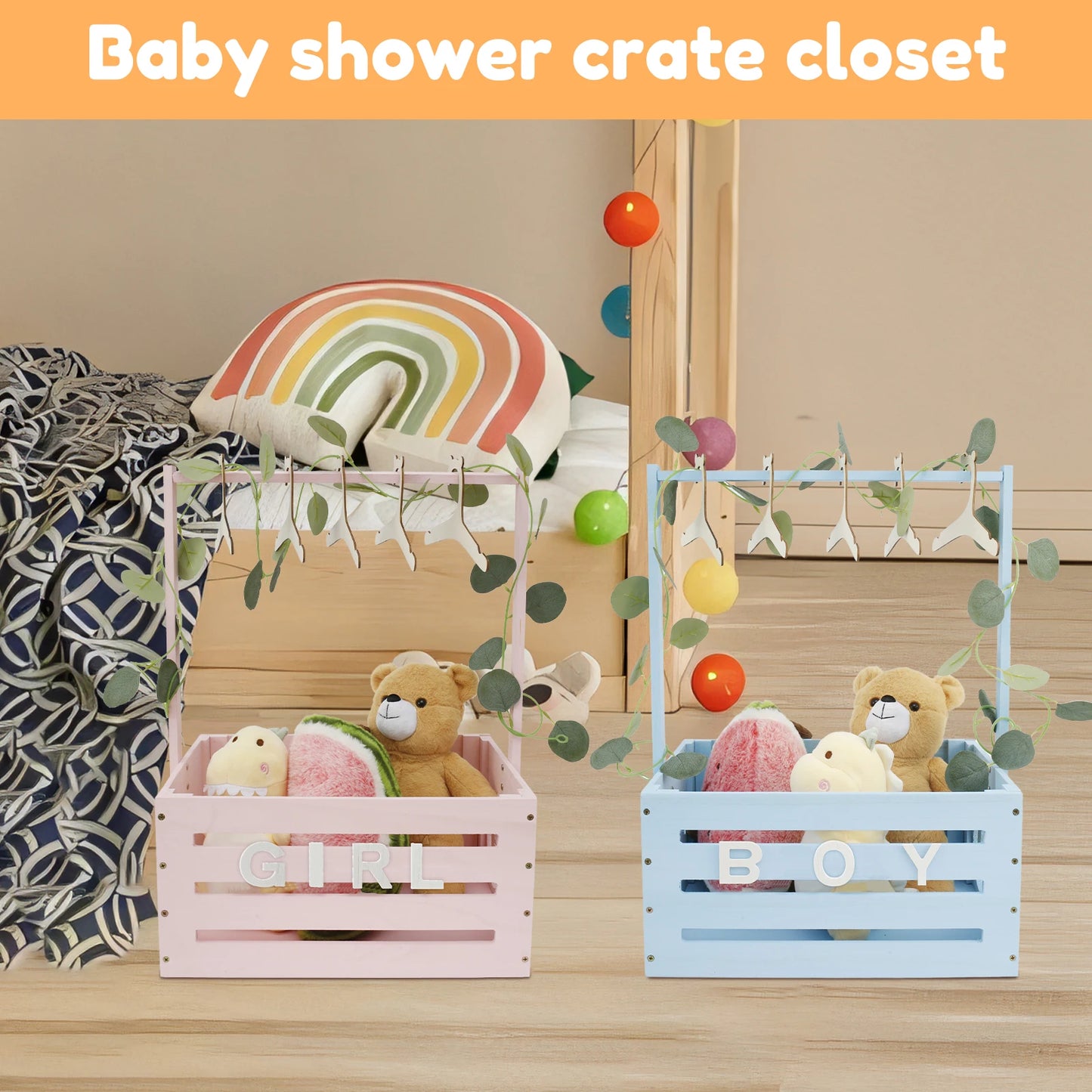 Wood Baby Shower Storage Basket Baby Toys Storage Crate with Handle Decorat Multipurpose Gift Basket for Boys Girls New Parents