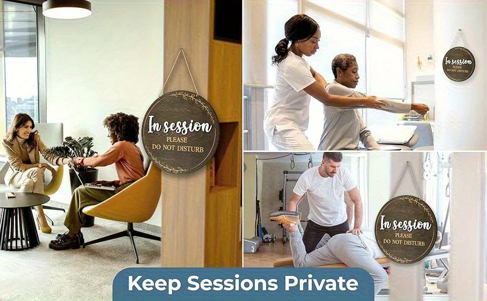 In Session - Please Do Not Disturb | Wooden Door Sign for Therapists and Massage Relax Offices - "Welcome, Knock" Design with Go