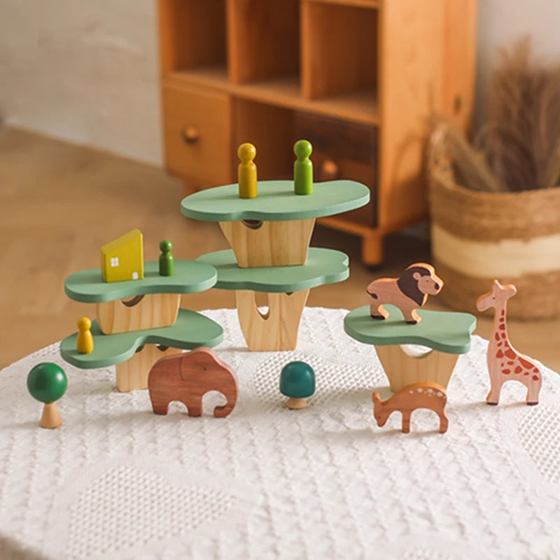 Wooden Forest Blocks Place Toy Wooden Geometric Animal Scene Placement Game Fine Educational Toy For Babies Baby Room Home Decor