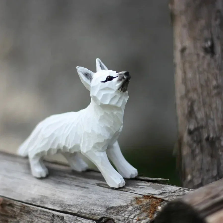 Modern Art Fox Wood Carving Ornaments Solid Wood Handicrafts Red White Foxes Home Decor Desk Decor Animal Figurine Statue