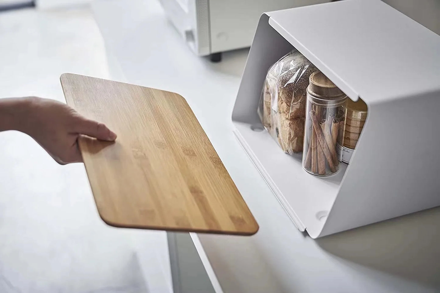 Bamboo Bread Box for Kitchen Storage,Airtight Food Container for Snacks Organization,Multi-Purpose Pantry Organizer with Handles