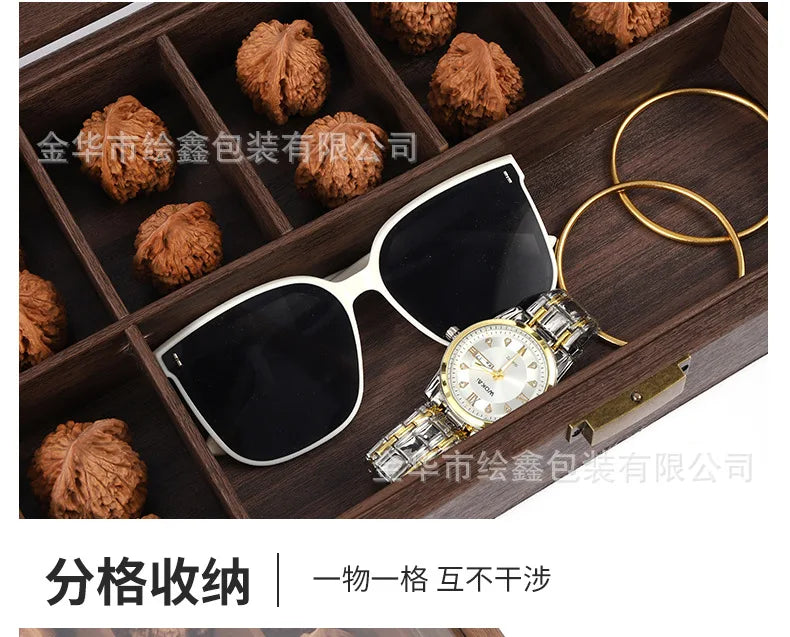 wooden watch storage and display box made of black walnut wood, multi-functional case for collecting watches, jewelry