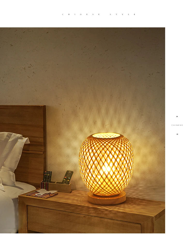 Bamboo Woven ProductsSimple Bedroom Study Table Lamp Bedside Table Lamp Bamboo art Warm Decoration Desktop Japanese Table Lamp