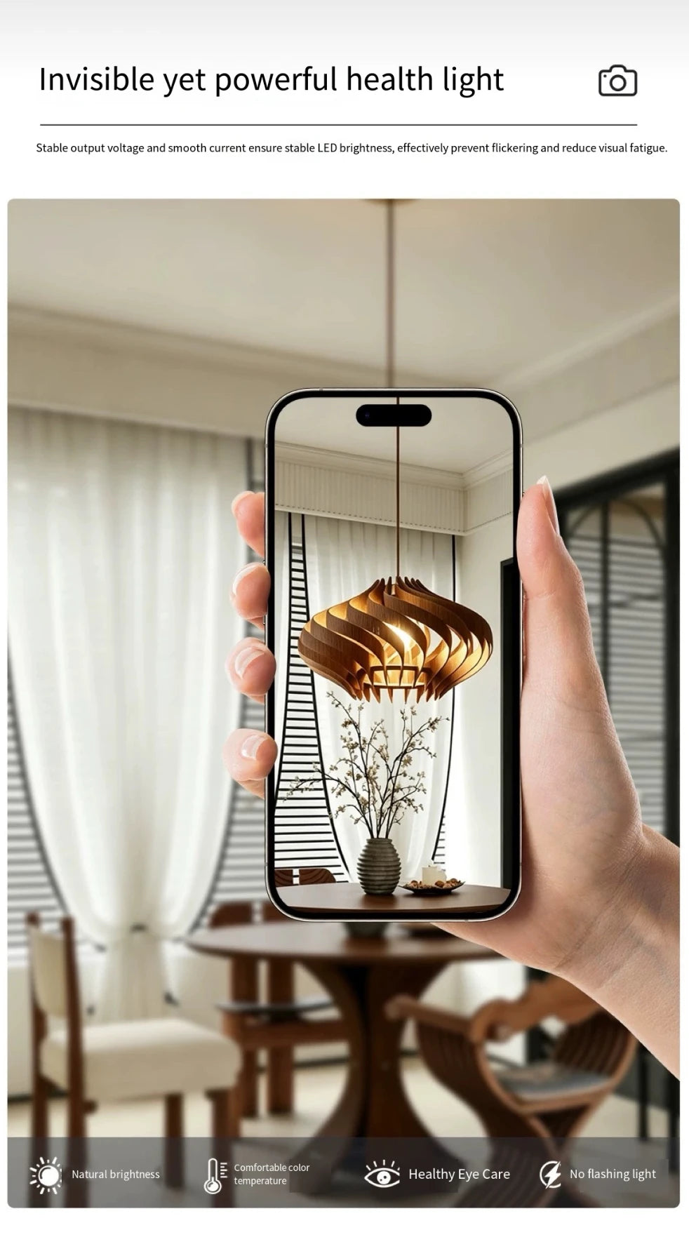 Wood Art Pendant Light, Modern Art Warm LED Decor Lamp for Dining Room Bedroom Bedside Ambient Lighting