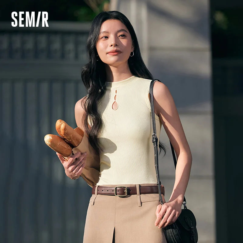 Semir Vest Women Hollowed-out New Chinese Style High-neck Inner Layer Slim Fit Bottoming Shirt Spring Knitted Sleeveless Top
