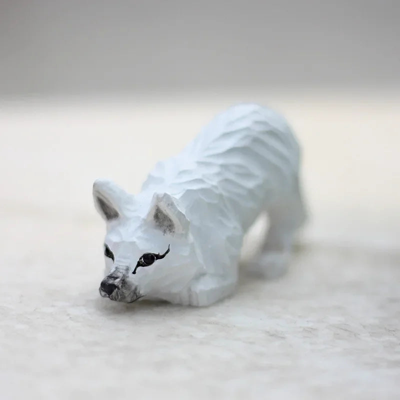 Modern Art Fox Wood Carving Ornaments Solid Wood Handicrafts Red White Foxes Home Decor Desk Decor Animal Figurine Statue
