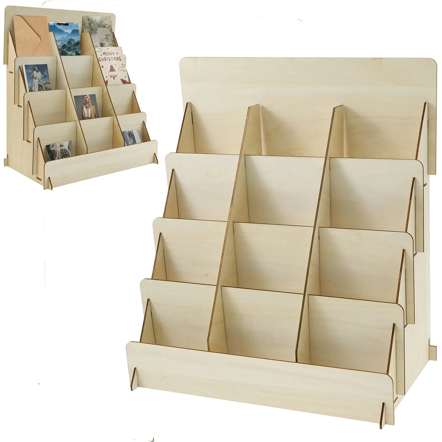 Wood 4 Tier Greeting Card Display Stand Large Capacity Easy to Assemble Wooden Sticker Display Rack Multipurpose Brochure Holder