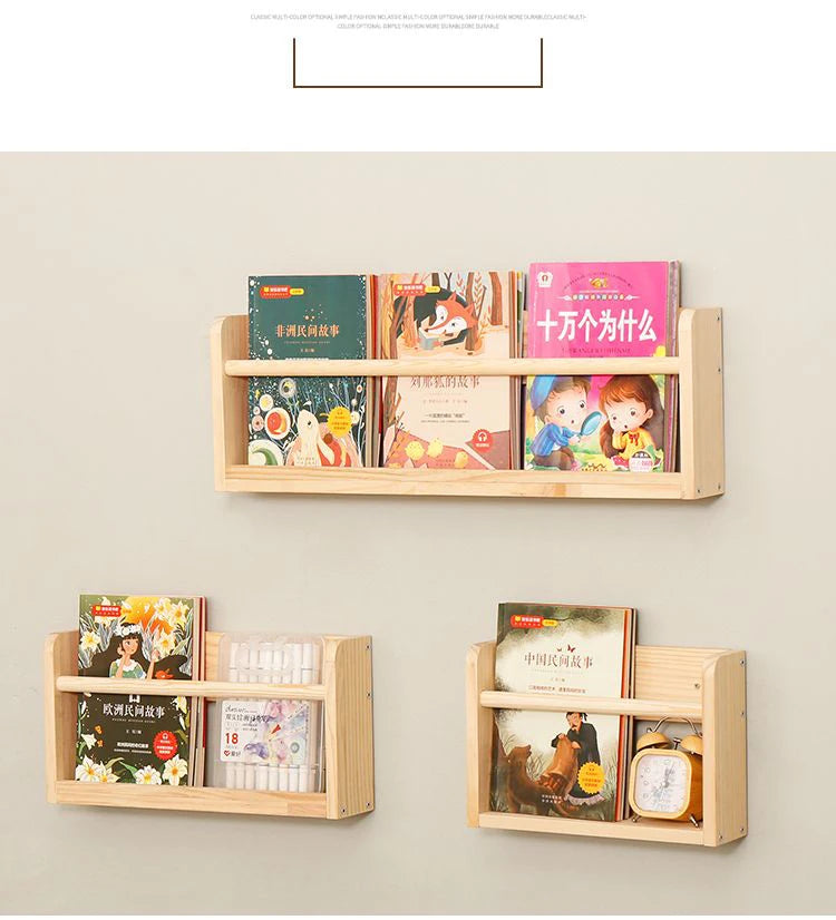 Wood Nursery Book Shelf Wall Mounted,Floating Bookshelf for Kids Room,Toys and Books Storage Organizer Bookshelves for Bedroom