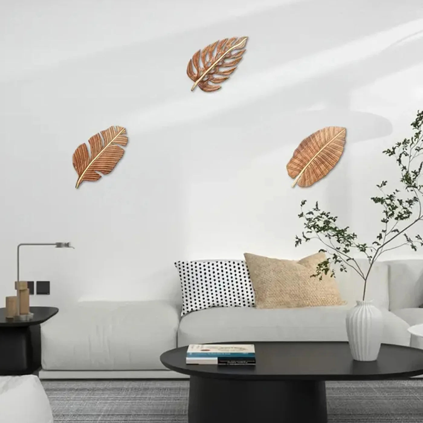 3pcs Wood Leaf Wall Art Decor, Bohemian Home Decor, Wood Wall Sculptures for Living Room, Indoor Wall Hanging Decoration
