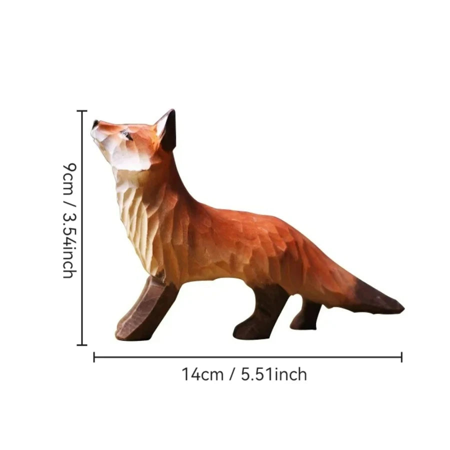 Modern Art Fox Wood Carving Ornaments Solid Wood Handicrafts Red White Foxes Home Decor Desk Decor Animal Figurine Statue
