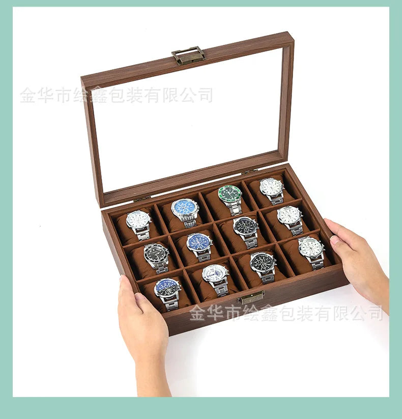 wooden watch storage and display box made of black walnut wood, multi-functional case for collecting watches, jewelry