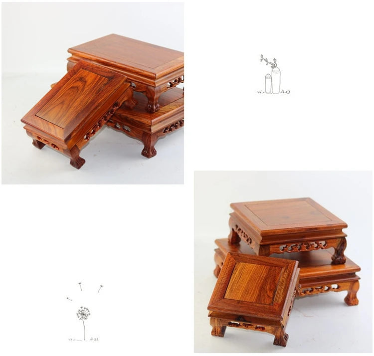 Top Wooden Pedestal Display Stand Coffee Tea Sets Miniature Base for Figurines Vases Flower Pots Incense Burner Home Decor