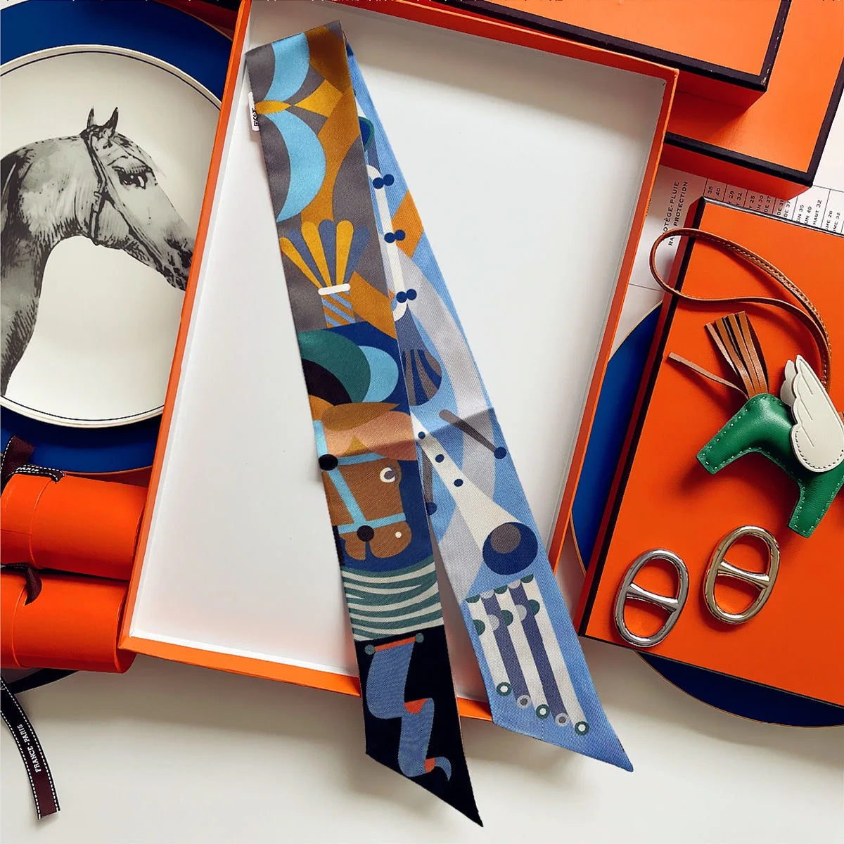 Colorful Horse Print Scarf Long Strip Ribbon Korean Style Multi-use Women Accessories Hair Bandana Bag Wrap Neckwear New Arrival