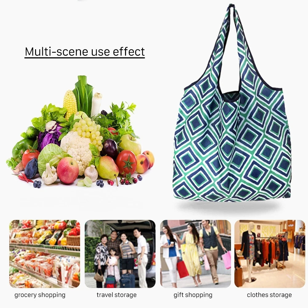 Large Foldable Reusable Eco Bag - Shoulder Shopping Tote Pouch for Grocery, Beach Toy Storage, Eco-friendly Package