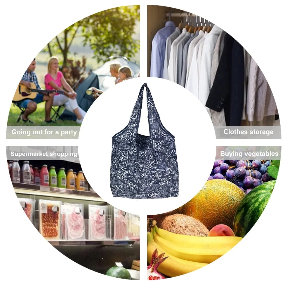 Large Foldable Reusable Eco Bag - Shoulder Shopping Tote Pouch for Grocery, Beach Toy Storage, Eco-friendly Package