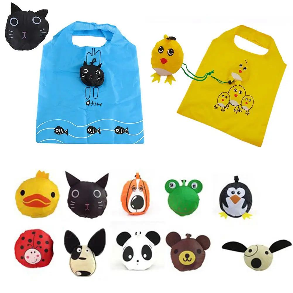 New Animals Cute Dog Useful Nylon Foldable Folding Eco Reusable Shopping Bags Cartoon Eco Tote Bag Portable Travel Shoulder Bag