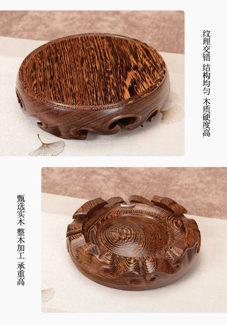 Chinese Solid Wood round Base Display Stand for Fish Tank Porcelain Teapots Buddha Figurines Valuable Craft Showcase