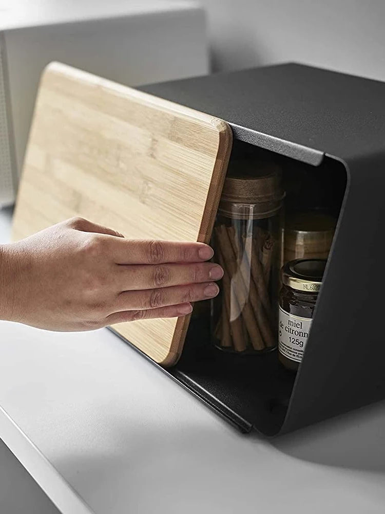 Bamboo Bread Box for Kitchen Storage,Airtight Food Container for Snacks Organization,Multi-Purpose Pantry Organizer with Handles