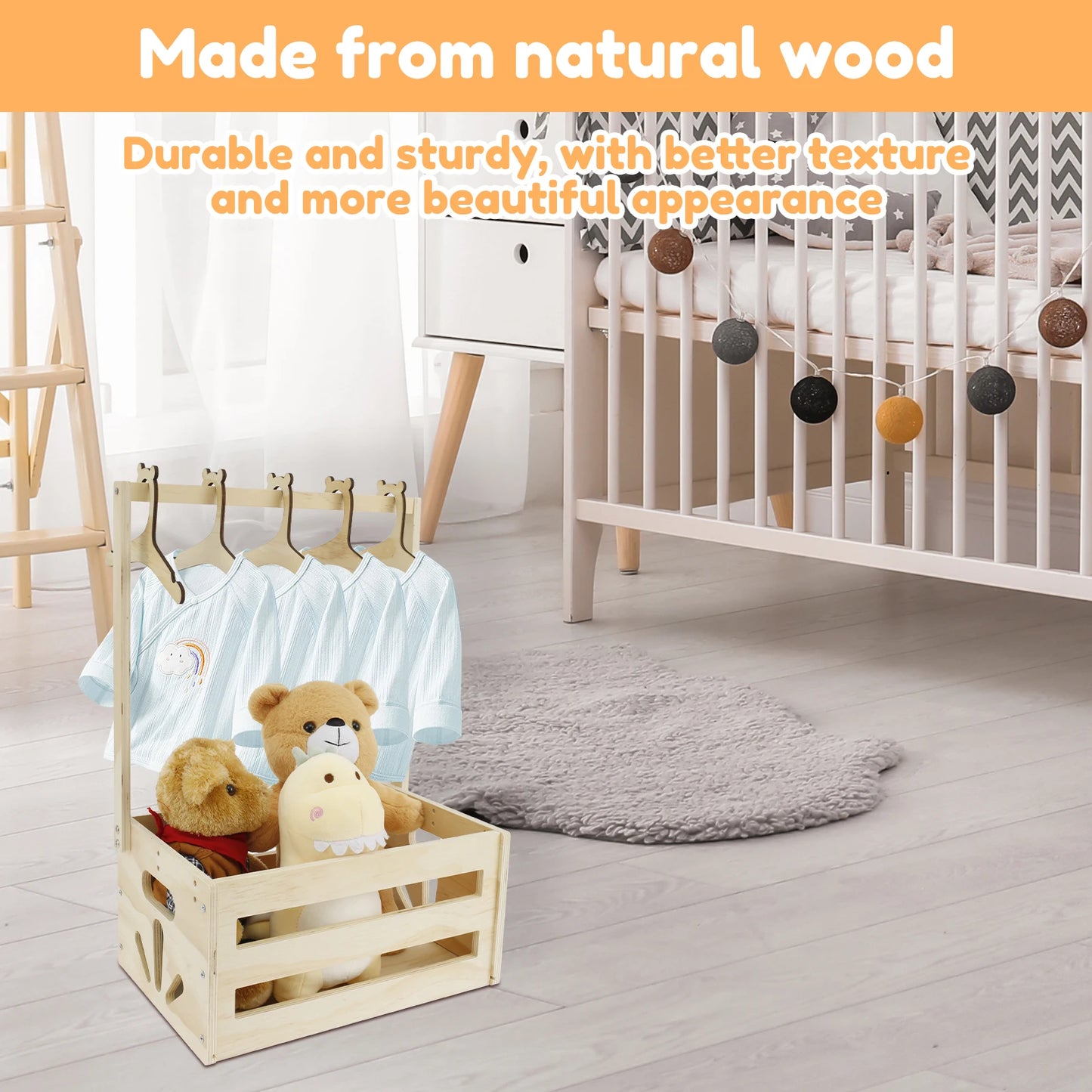 Wood Baby Shower Storage Basket Baby Toys Storage Crate with Handle Decorat Multipurpose Gift Basket for Boys Girls New Parents