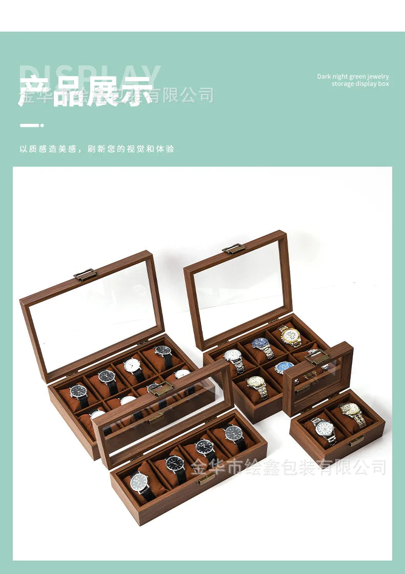 wooden watch storage and display box made of black walnut wood, multi-functional case for collecting watches, jewelry