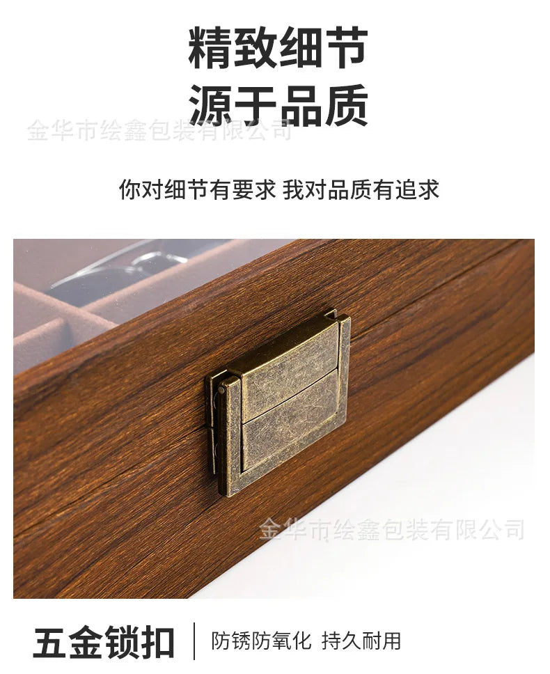 wooden watch storage and display box made of black walnut wood, multi-functional case for collecting watches, jewelry